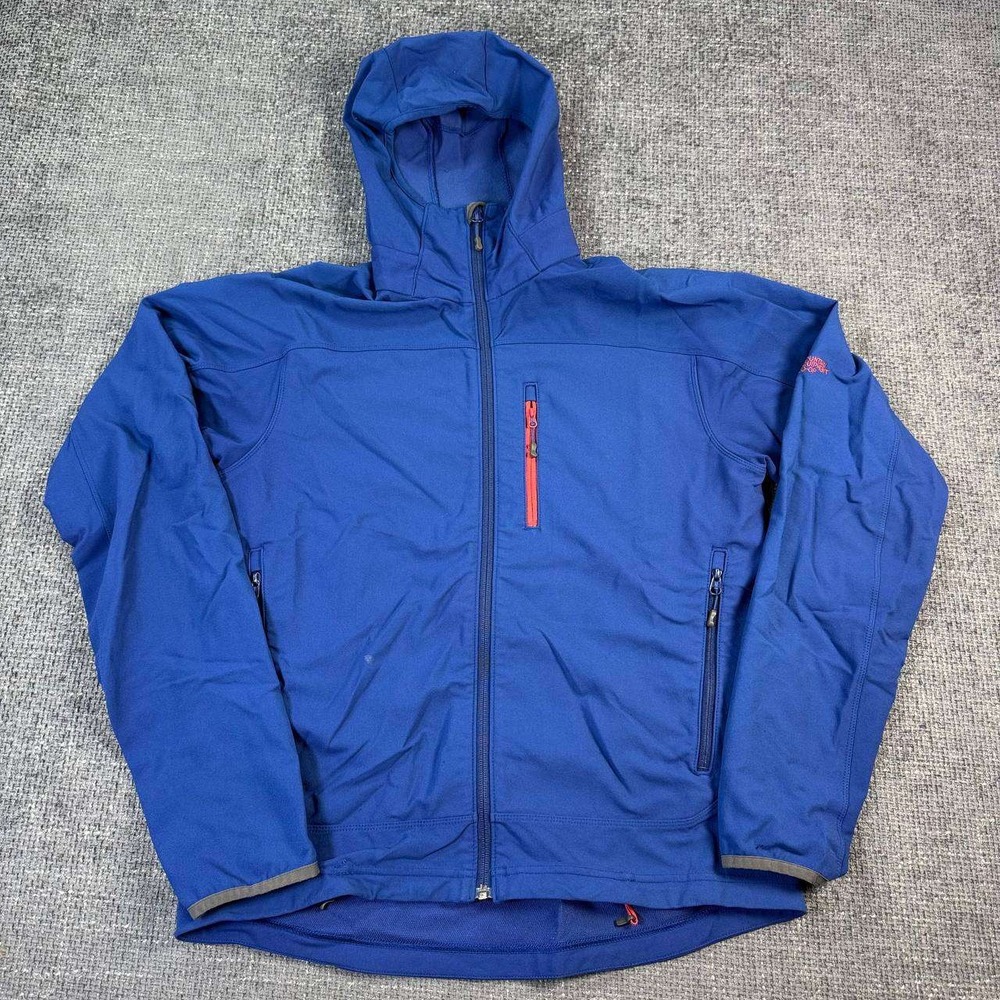 MEC Mountain Equipment Co-op Softshell Hoodie Mens Medium Blue Full Zip Jacket
